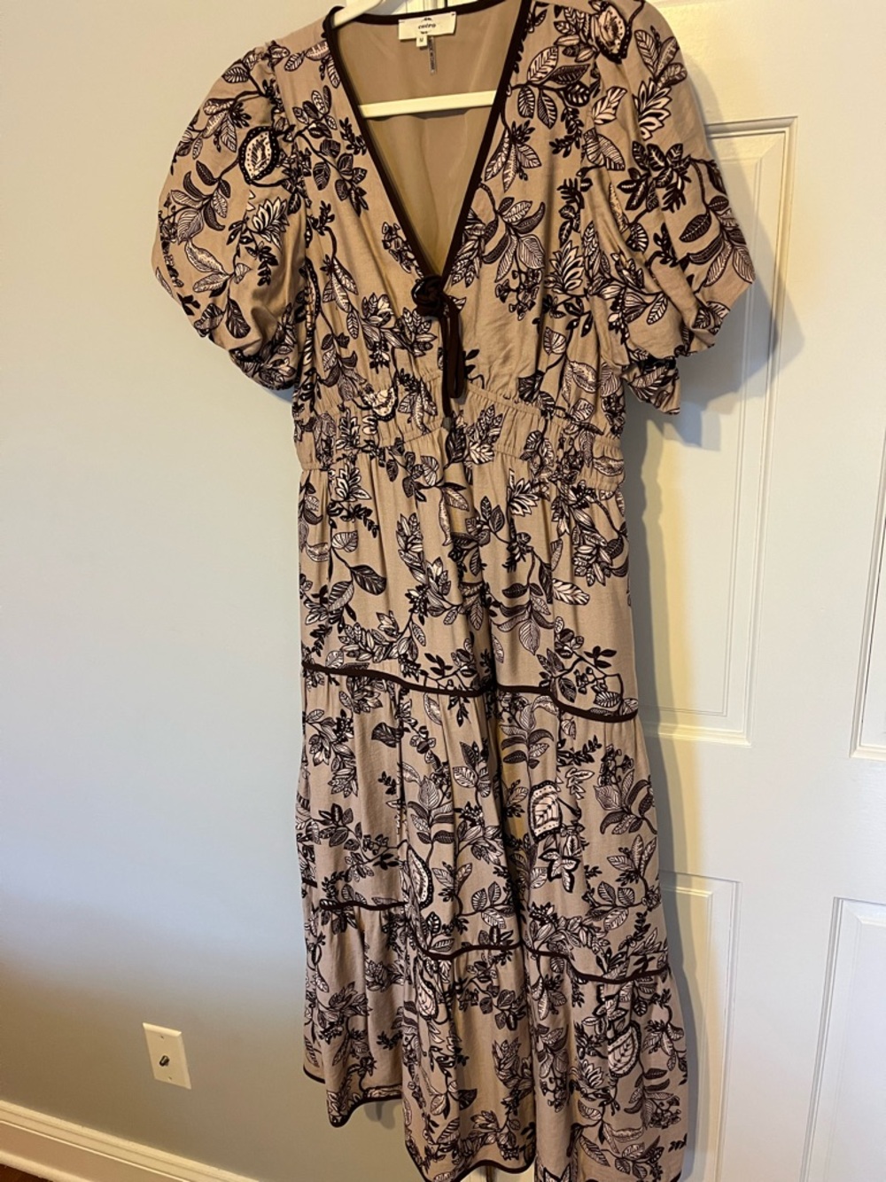 entro Tan Maxi Dress with Black Floral Print